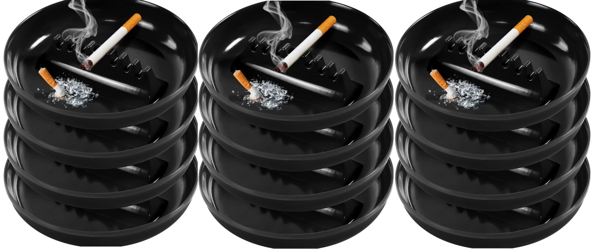 Plastic 7-in Round Ashtray Black 12-ct